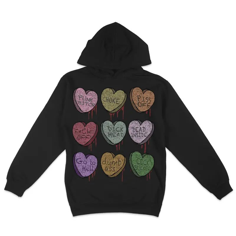 Premium Fleece Hoodie - Heart Candy for Valentine's Day Soft Hoodie, Hoodie Pull Over, Vintage Design, Alt, goth, Punk, Alternative