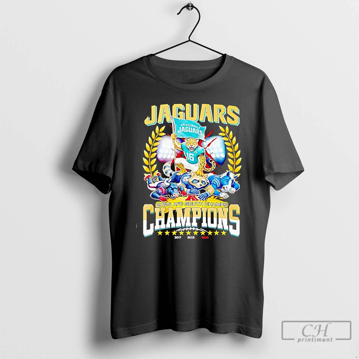 Premium Jacksonville Jaguars Football 2025 Afc South Division Champions 3 Time Mascot T Shirts Sweater