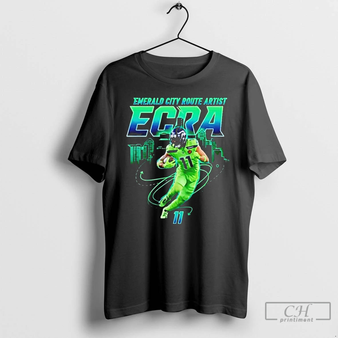 Premium Jaxon Smith Njigba Emerald City Route Artist Ecra Seattle Seahawks Super Bowl T Shirts