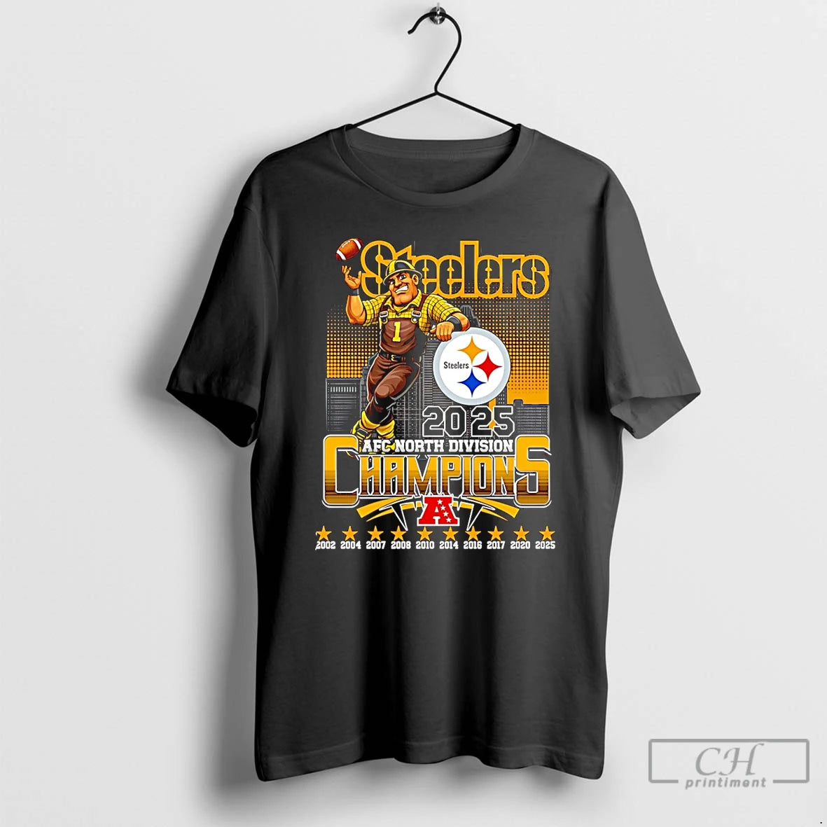 Premium Pittsburgh Steelers 2025 Afc North Champions Mascot Skyline