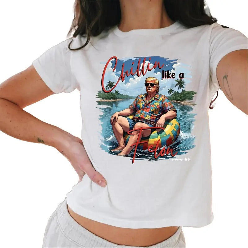 President Donald Trump Chillin' Like A Felon Summer 2024 Baby Tee Casual Comfort Hoodie, Sweatshirt | WearSparks.com