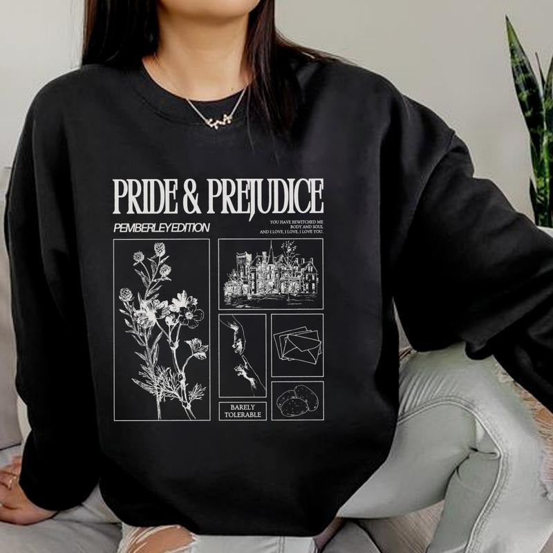 Pride and Prejudice Sweatshirt, Vintage Book Quote Shirt, Retro Bookish Sweatshirt, Floral Book Shirt, Gift For Book Lovers