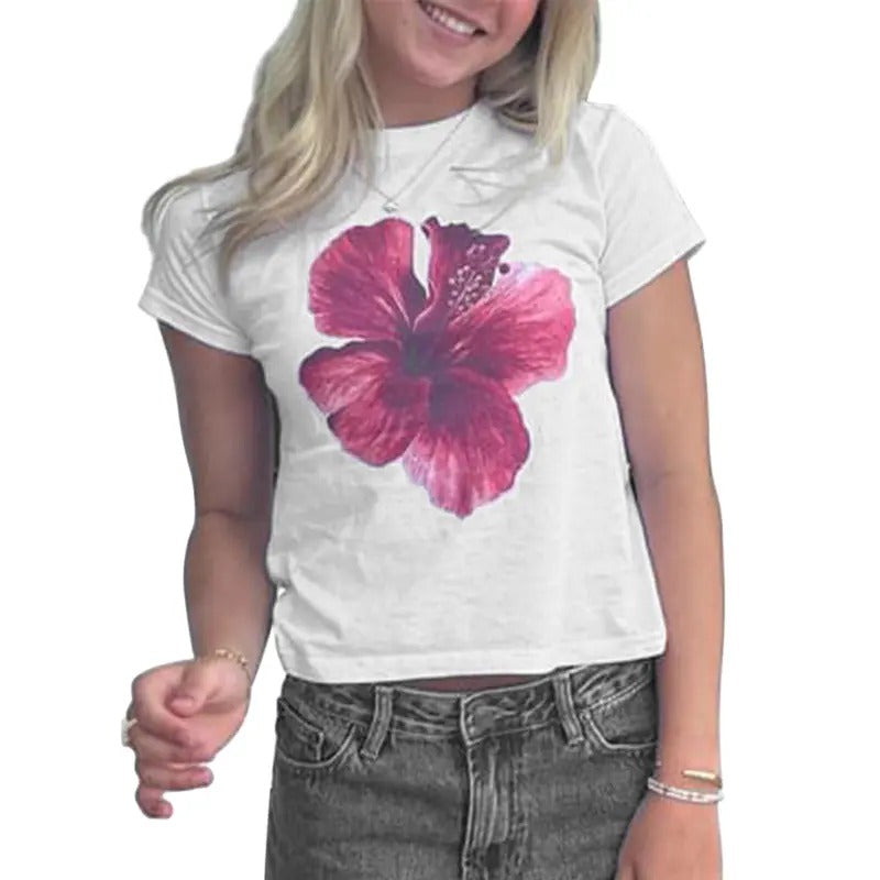 Women's Summer T-Shirt Floral/Starfish/Pomegranate/Printing Short Sleeve Round Neck Slim Fit Tops Womenswear Underwear...