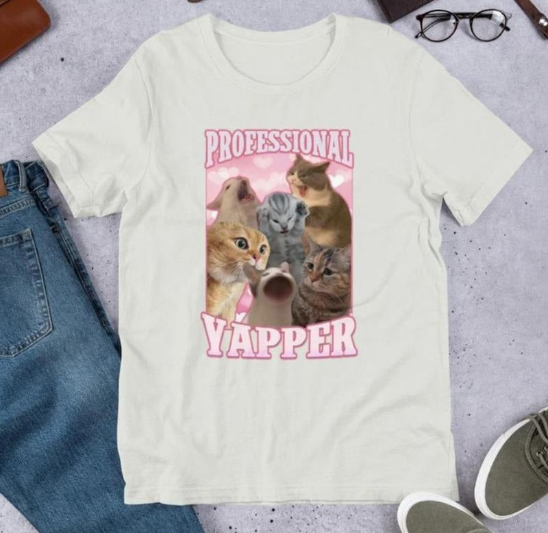 Professional Yapper Funny Cat Meme T-shirt, Gift for Her, Goofy Ahh Tshirt Top Womenswear