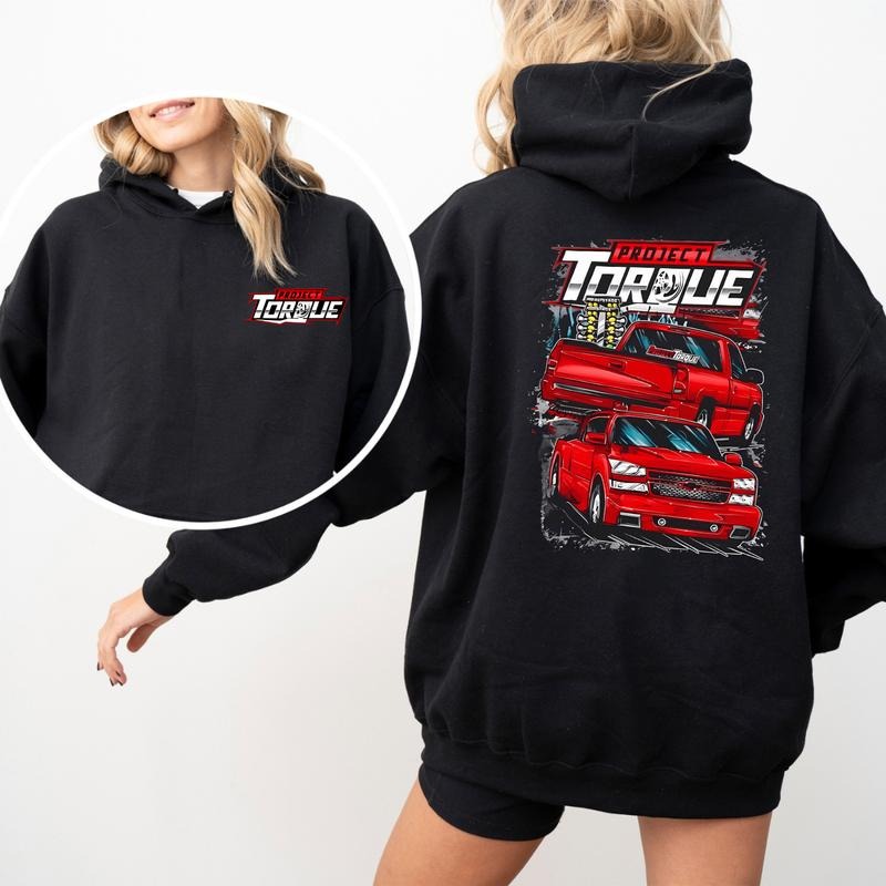 Project Torque Racing Hoodie, Bold Red Pickup Truck Graphic Hoodie, Streetwear for Car Lovers, Motorsport Style Unisex Shirt, Heavyweight Cotton Hoodie, Gift For Him, For Her