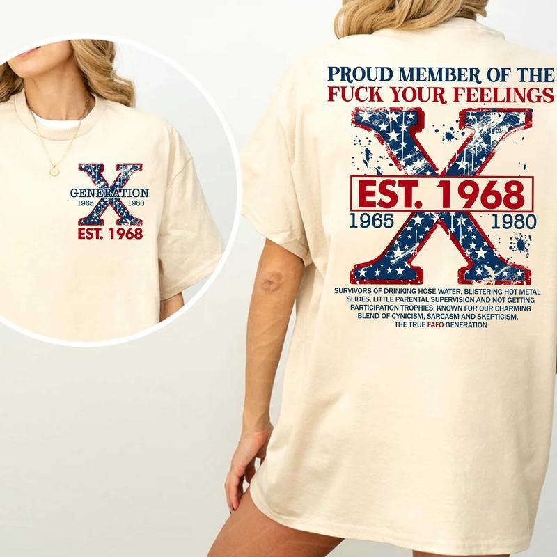 Proud Gen X Member Customized Year Shirt - Cream Cotton Top - All Sizes Available