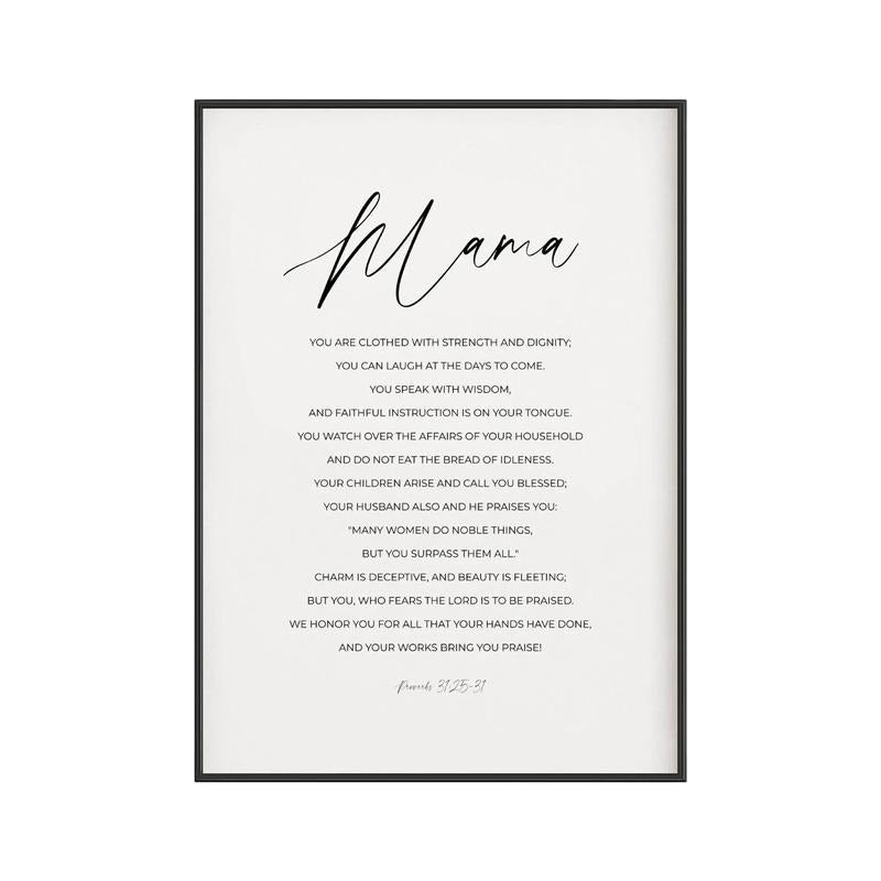 Proverbs 31:25 31, Mama Bible Verse Gift, Scripture Instant Decor, Gifts For Mother Mom Wall Art, Poster Prints No Frame, Wall Decoration, Large Wall Art, Gifts For Birthday Christmas