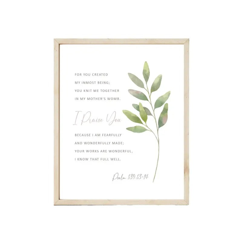 Psalm 139:13 14, Nursery Christian Decor, Christian Home Decor, Bible Verse, Religious Gift, Gifts For Bestie Sister Art...