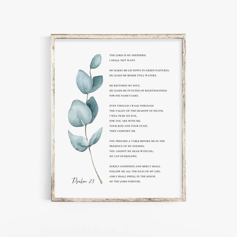 Psalm 23 The Lord Is My Shepherd Poster, Botanical Scripture Sign Christian Art Print, Baptism Gift, Gifts For Christian Wall Art, Poster Prints No Frame, Wall Decoration, Wall Art Prints, Gifts For Birthday Christmas