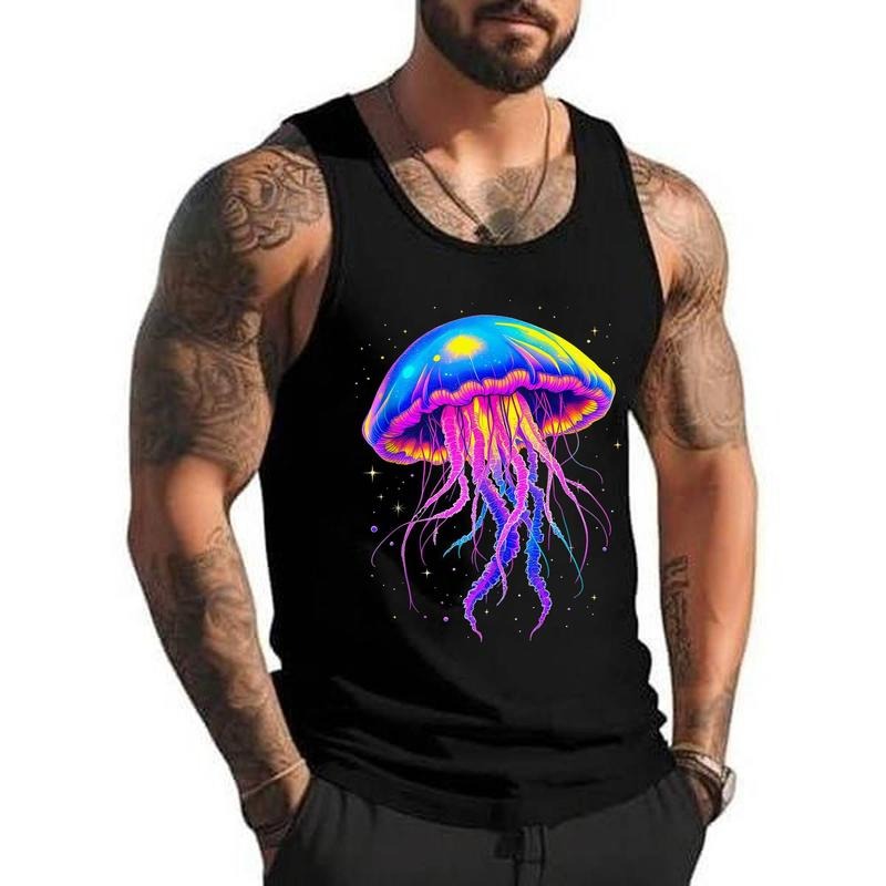 Psychedelic Jellyfish Glowing Ocean Unisex Tank Top, Cotton, Size S-3XL