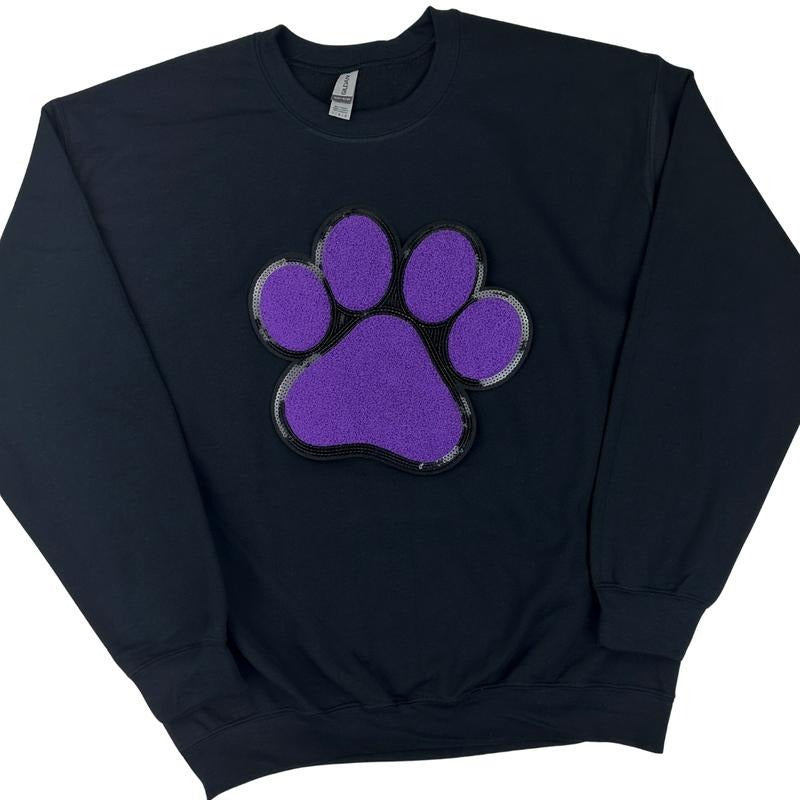 Purple Paw Chenille Patch Sweatshirt -- BLACK T-Shirts, Hoodie | WearSparks.com
