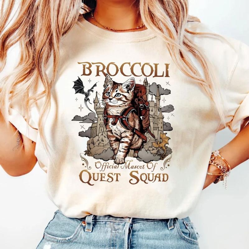 Quest Squad Broccoli Official Mascot Tee, Onyx Storm Shirt, Fourth Wing, Ridoc Romantasy Fan Shirt, Dragon Rider, Bookish Tee, Unisex Pullover Tee