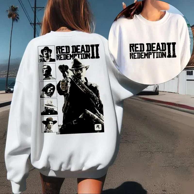 RDR2 Full Characters Shadow Vintage Sweatshirt, Arthur Morgan Red D*ad Redemption Shirt, Gift For Movies Lovers Casual Clothing, Gaming Sweatshirts