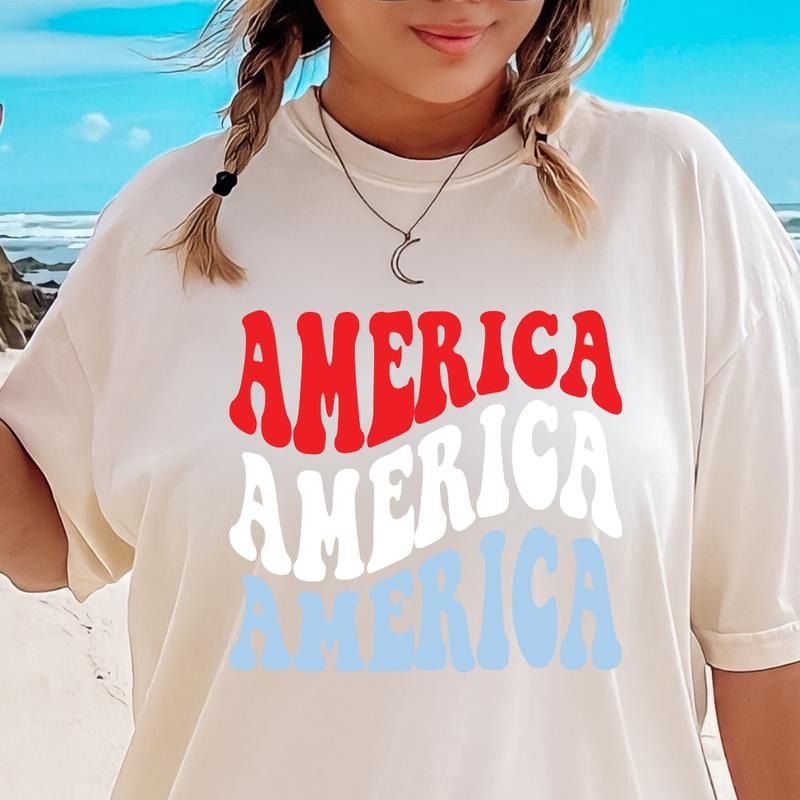 RETRO AMERICA RED WHITE BLUE SHIRT, 4TH OF JULY SHIRT, JULY 4TH SHIRT UNISEX COTTON SHIRT, OVERSIZED HOLIDAY SUMMER SHIRT Comfort Fabric