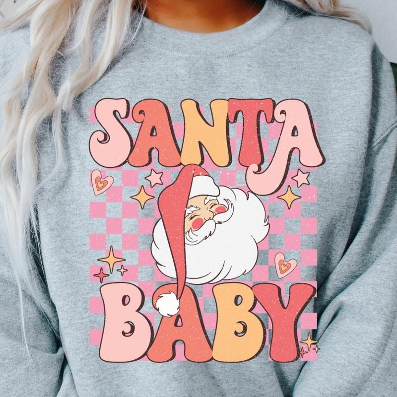 RETRO PINK SANTA BABY CREWNECK (Crewneck Sweatshirt, Unisex Fit, Causal Sweatshirt for Christmas, Christmas Holiday Sweatshirt) Oversized Womenswear