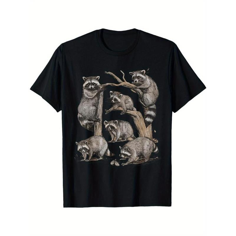 Raccoon portrait sketch wild trash panda cute raccoon men's t-shirt Made in USA