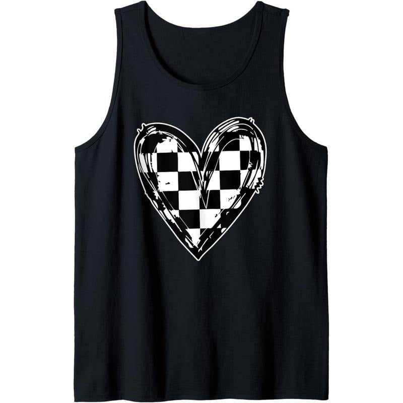 Race Car Checker Flag Racing Heart Auto Racer Tank Top MADE IN USA