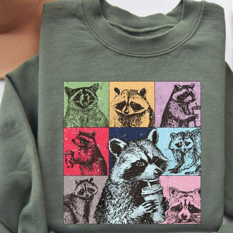 Racoon Drink Coffee Sweatshirt, Racoon Meme Sweatshirt, Funny Sweater, Funny Trash Panda Shirt, Racoonn Lover Shirt, Cozy Racoon Shirt Menswear Hoodie