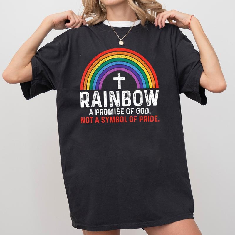 Rainbow A Promise Of God Not A Symbol Of Pride Shirt, Rainbow Christian Shirt, Pride Month Shirt, Pride Supporter, LGBT Gift, Christian Lesbian Gay Gift