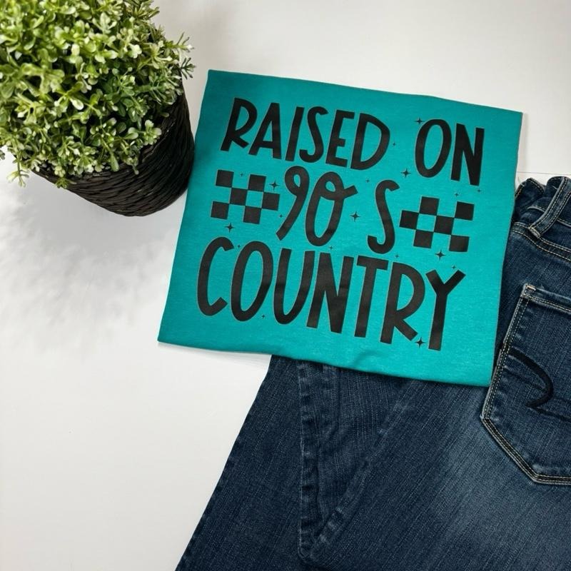 Raised on 90s Country Tshirt - Comfort Womenswear Top for Summer Hoodie, Sweatshirt | WearSparks.com