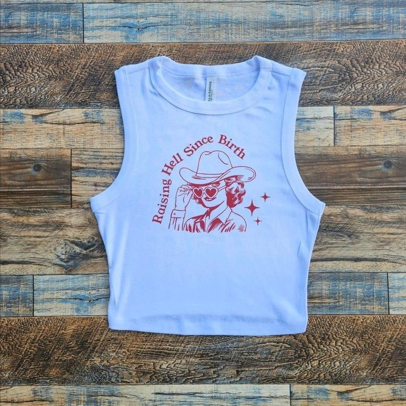 Raising Hell Crop Tank, Strong Country girl Nashville Baby Tee, Powerful lady baby tee Cotton Streetwear