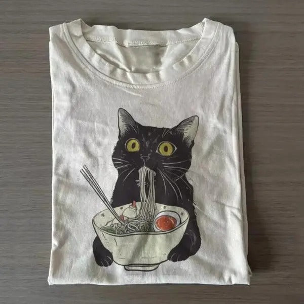 Ramen Cat Vintage Graphic T-shirt, Funny Cat Tee, Cat Lover, GIft For Mon