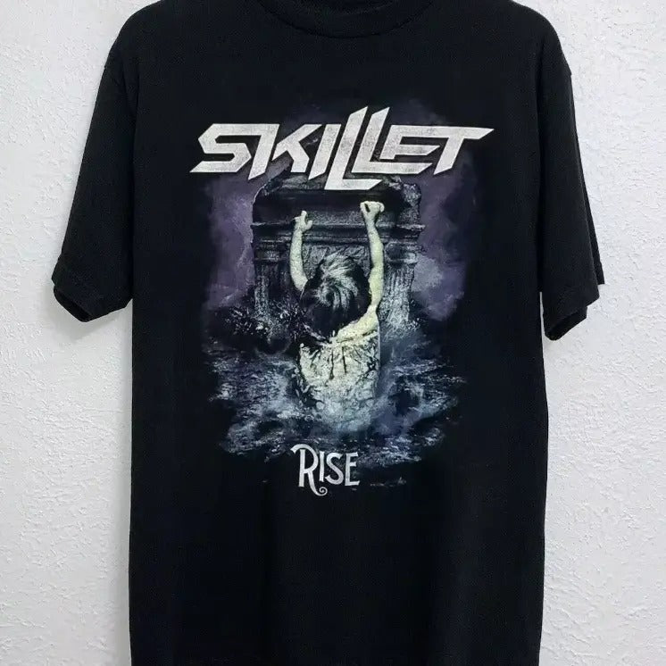 Rare Skillet Band Rise Short Sleeve Cotton Black All Size Shirt