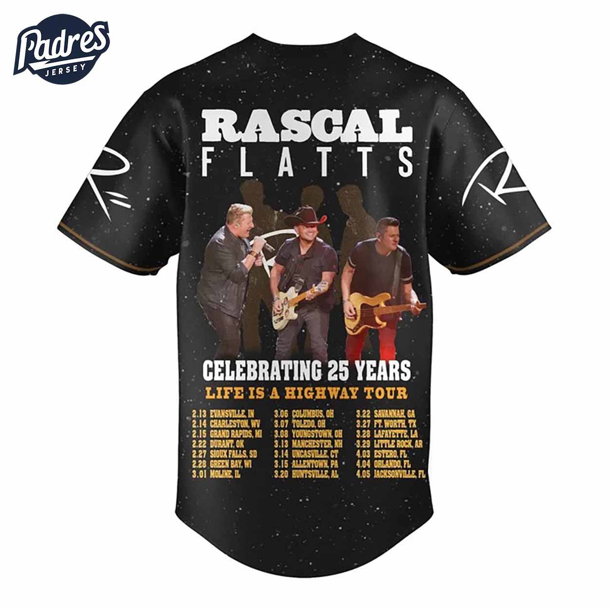 Rascal Flatts Celebrate 25 Years Life Is A Highway Tour Baseball Jersey - Padres Jersey Oasis: Elevate Your Baseball Style Game