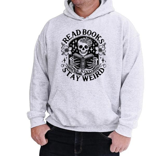 'Read Books, Stay Weird' Sweatshirt or Hoodie | Vintage Grunge Aesthetic with Skulls, Retro Vibes | book Lovers Graphic Pullover, Casual