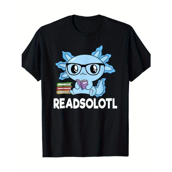 Readsolotl Blue Kawaii Axolotl Book Lover Funny Reading T-Shirt Made in USA