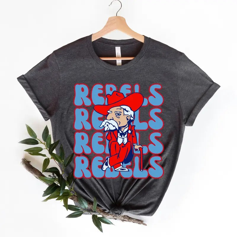 Rebels Shirt, Ole Miss Rebels Shirt, Colonel Reb Shirt, Mississippi University Football Team Shirt, Game Day Shirt, Rebels Mascot Crewneck Cotton