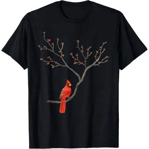 Red Cardinal Bird Lovers Birdwatching Birding Vintage T-Shirt Made in USA