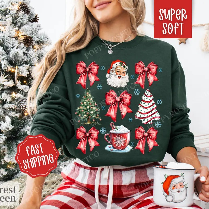 Red Coquette Christmas Sweatshirt, Merry Christmas Sweater, Women's Holiday Crewneck