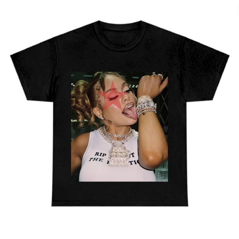 Red Star Lattooo Photoo Black Tee Cotton Top