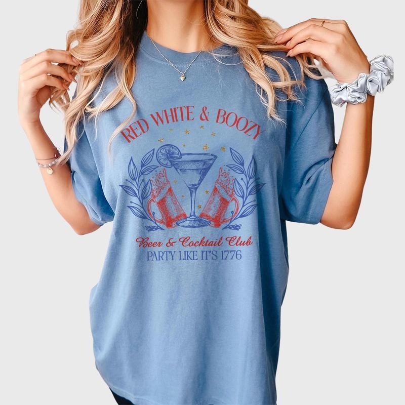 Red White And Boozy Shirt, Party Like It's 1776 T-shirt, 4th Of July Shirt, Shirt For Women, America Shirt, Beer And Cocktail Club Tee, Retro America T-shirt, Patriotic Day Gift, Party In The USA Shirt, Women's Tops, Cocktail Club Tee For Her
