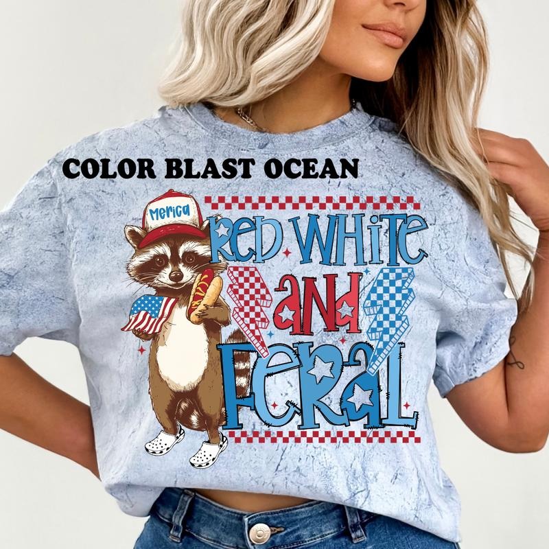 Red White and Feral 4th of July Shirt ~ Unisex Apparel Relaxed Fit Printed In The USA Clothing Womenswear Casual Comfort Cotton Top Athletic Boho Chic