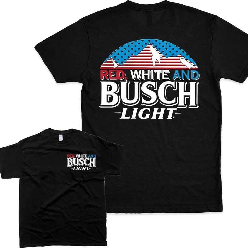 Red, White And Busch Light 2 Sided Tshirt, Busch Light Tshirt Full Color For Men And Women Tshirt, Busch Light Beer Tshirt Crewneck Clothing