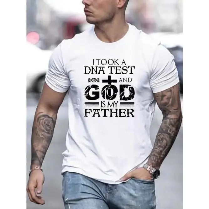 Religious Graphic T-Shirt - Short Sleeve, Casual, Summer Tees for Men with Fun "God is my Father" Print - Comfortable, Breathable, Soft Fabric Made in USA