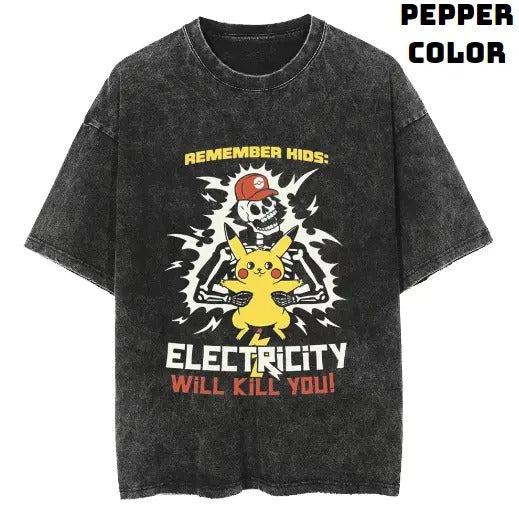 Remember Kids: Electricity Will Kill You Pikachu Pokemon Vintage Tee, Pikachu Shirt, Pokemon Shirt, Vintage Pokemon Anime T-shirt, Anime Manga Shirt, Funny Shirt, Vintage Graphic Tee, Unisex T-Shirt, Gift For Fan Pokemon, Short Sleeve Shirt Top Menswear
