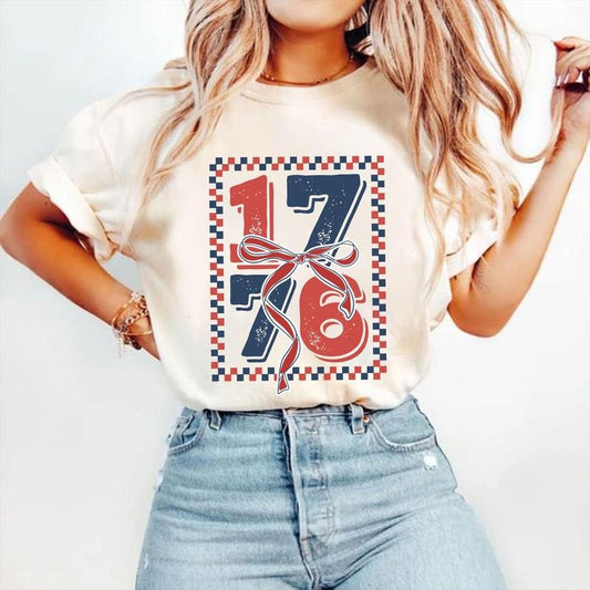 Retro 1776 T-Shirt, America Coquette T-Shirt, 4th of July Shirt, Memorial Day T-Shirt, Girly USA T-Shirt, Independence Day Shirt, Vintage America T-Shirt