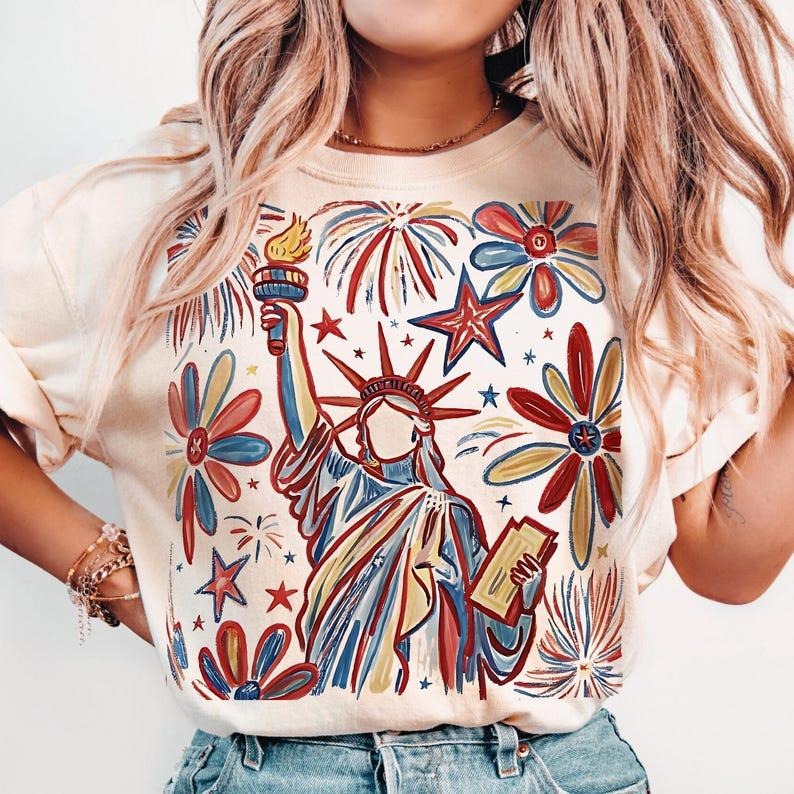 Retro 4th July Statue of Liberty, America USA tshirt, America 4th July shirt, 4th Of July tshirt, USA Flag, American Girl Shirt , Gift for Mom, Menswear Top, women top, Gift For menswear