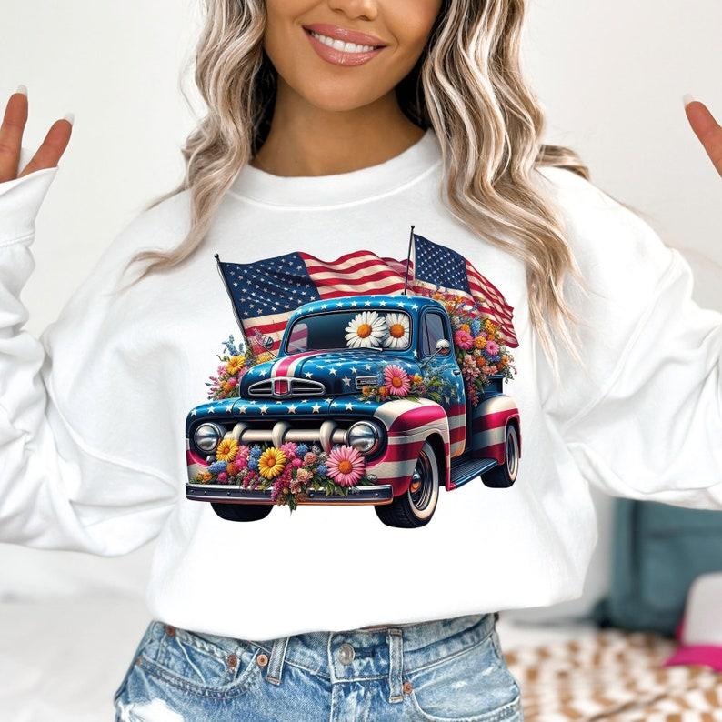 Retro 4th of July Truck Retro American Flag Farm Truck Retro Fourth of July Funny America Trendy July 4th