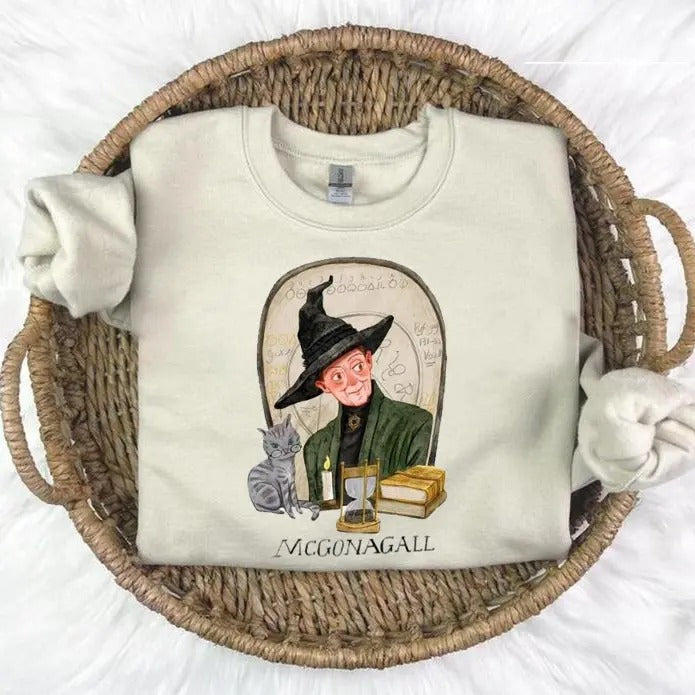 Retro 90s HP Witch Minerva McGonagall Cat Sweatshirt - Tshirt - Hoodie, Maggie Smith Tee, Rest In Peace, Spirit Magical Tee, Wizard Shirt, Vintage Style Tee, Spooky Season, Tee Print