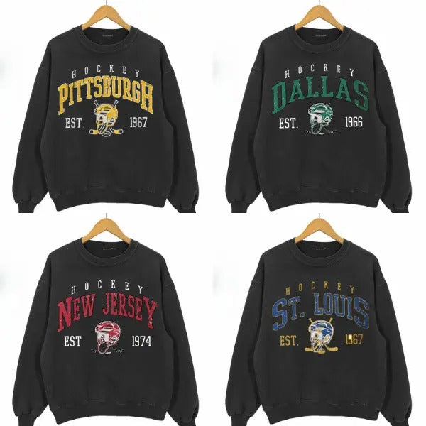 Retro All Team Hockey Sweatshirt, Hockey Crewneck Sweatshirt, Hockey Gift For All Fan Sport
