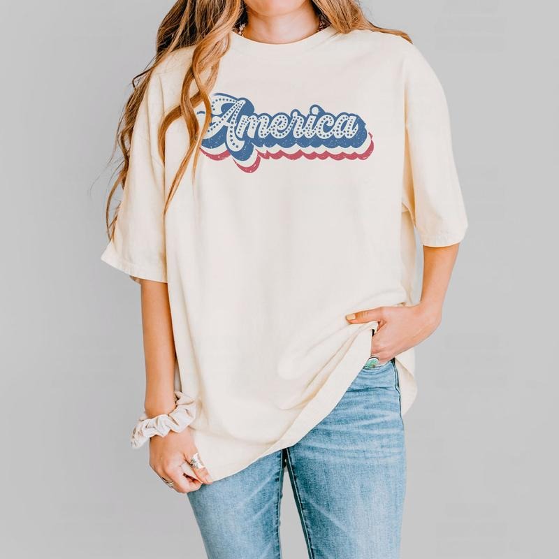 Retro America Patriotic T-Shirt, America Shirt, 4th Of July Shirts, America T-Shirt, Memorial Day Tee, Fourth of July T-Shirt, Shirt For Women, Retro 4th of July Shirt, USA Shirt, Vintage America Tee, Women Tops