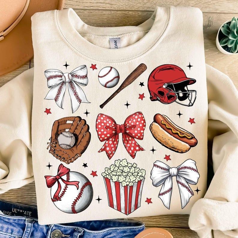 Retro Baseball Coquette Bow Sweatshirt Baseball Game Day Baseball Mom Sports Coquette Gift