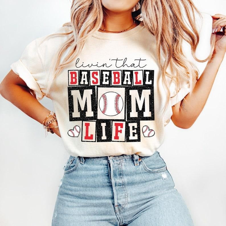 Retro Baseball Mom Tshirt, Glitter Baseball Tee, Baseball Mom Life Shirt, Trendy Oversized T-Shirt