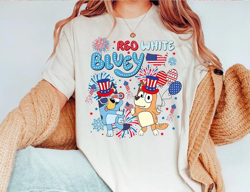 Retro Bluey 4th of July Shirt, Patriotic America for Independence Day Shirts, 4th of July Red White Blue Tee, Bluey Fourth Of July TShirt