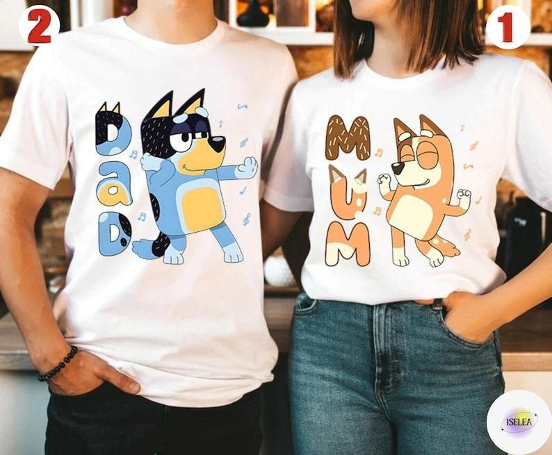 Retro Bluey Family Shirts | Family Matching Shirts | Bandit Heeler Shirt | Bluey Birthday Tee | Bandit Chili Bingo | Bluey Dad Bluey Mum