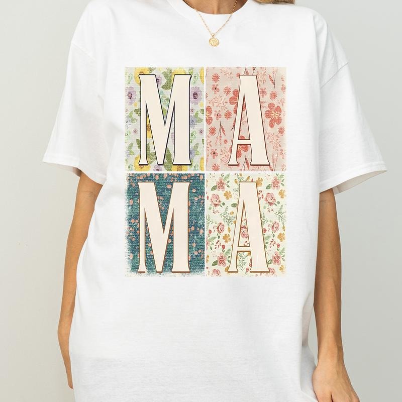 Retro Boho Mama T-Shirt, Boho Mama Shirt, Mother's Day Gift, Full Size, Full Color, Cotton Crew Neck Tee